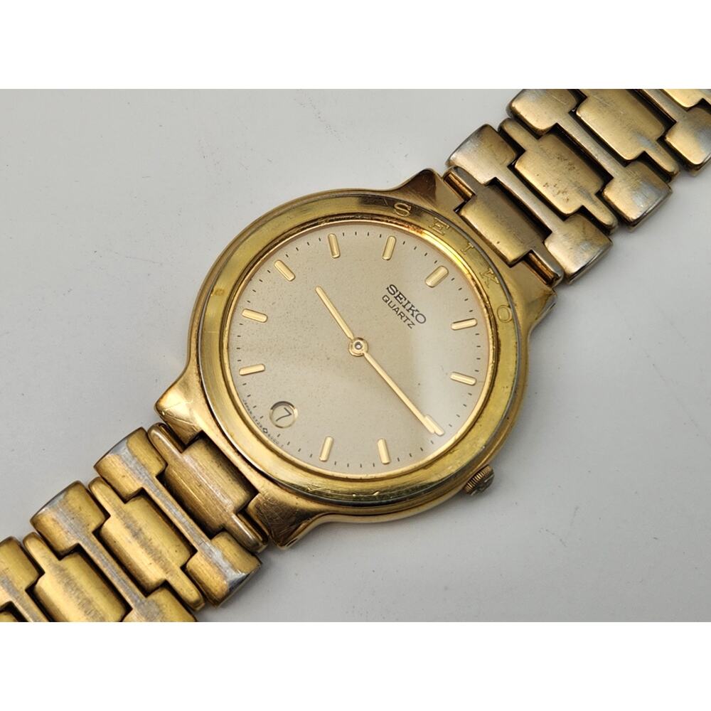 Vintage Seiko Presage Watch Men 33mm Champagne Dial Gold Tone Date - New Battery